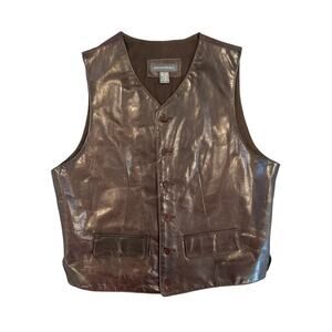 Banana Republic Vintage Leather Vest XL Brown Button Front Adjustable Western